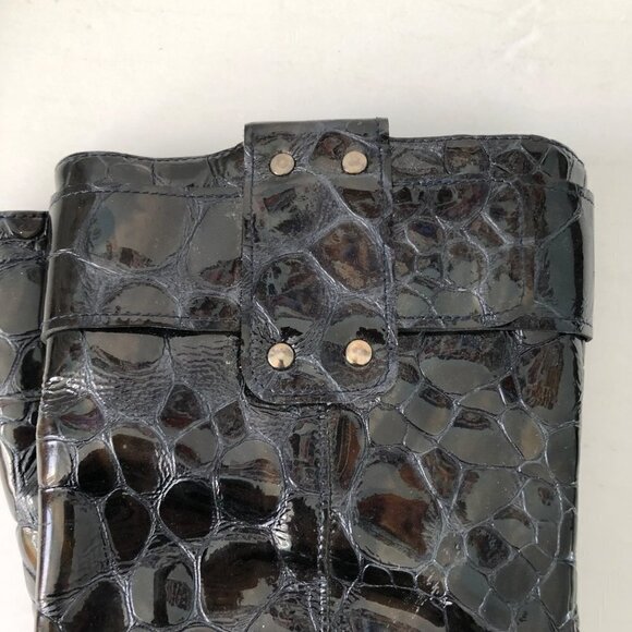 Stuart Weitzman Patent Leather Faux Croc Boots Embossed‎ Womens Size 7 - Picture 8 of 11